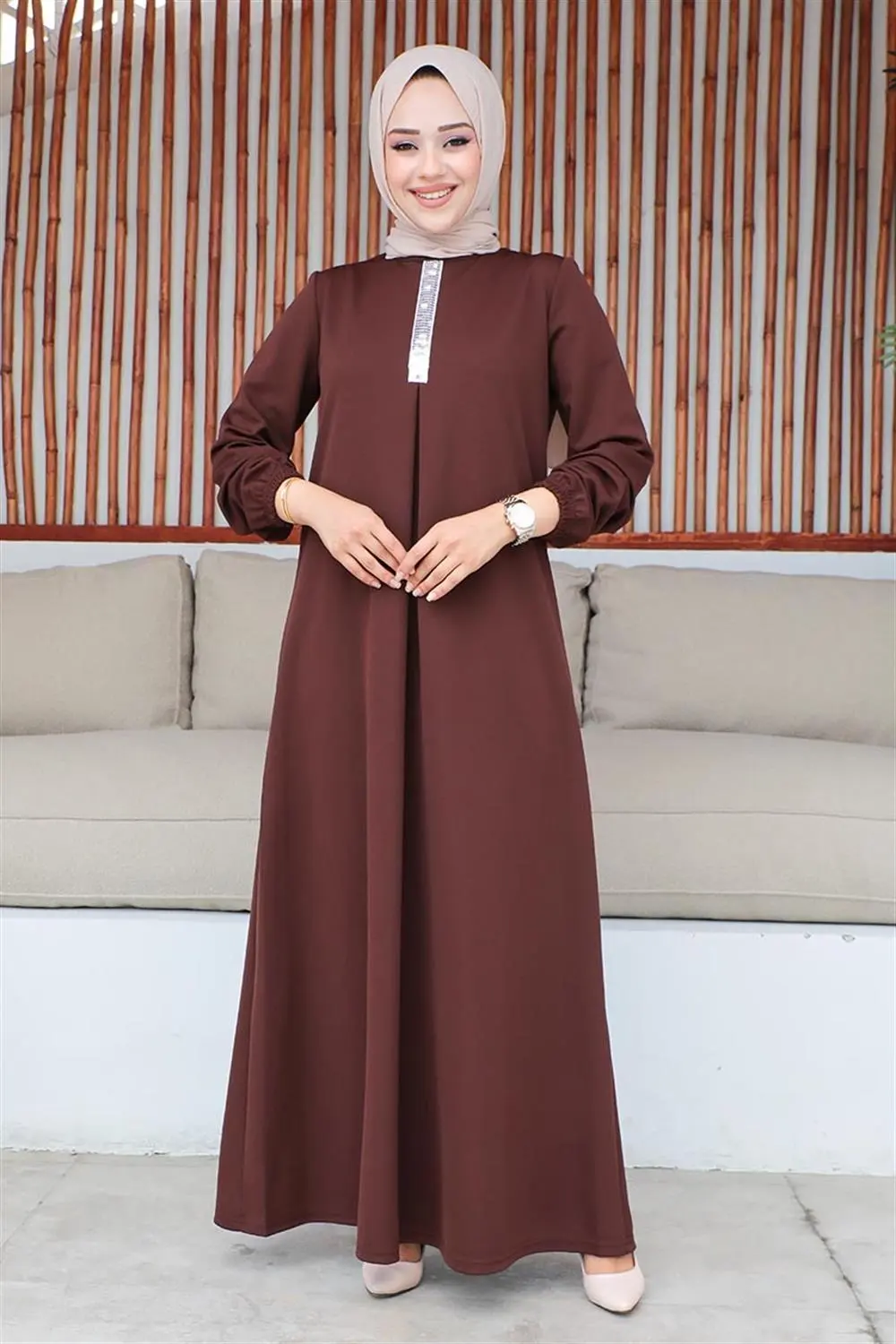 Pul Payetli Tesettür Elbise-detail