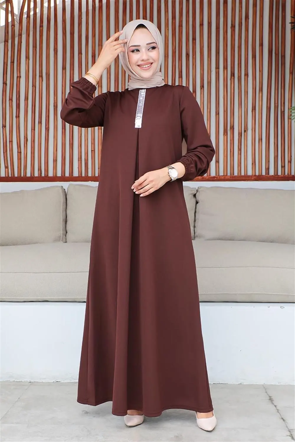 Pul Payetli Tesettür Elbise-detail