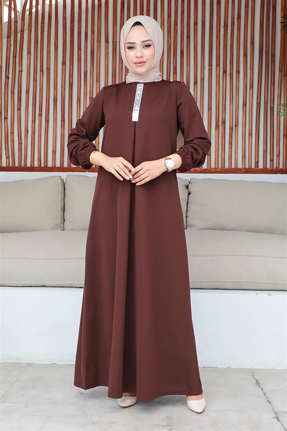 Pul Payetli Tesettür Elbise-detail