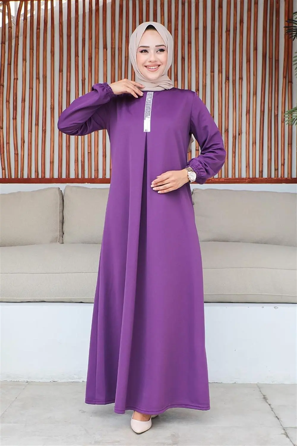 Pul Payetli Tesettür Elbise-detail