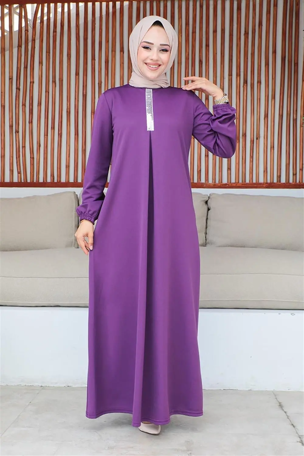 Pul Payetli Tesettür Elbise-detail