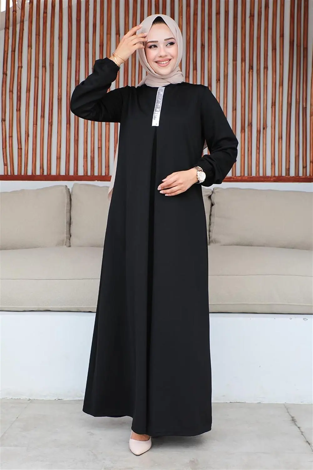 Pul Payetli Tesettür Elbise-detail