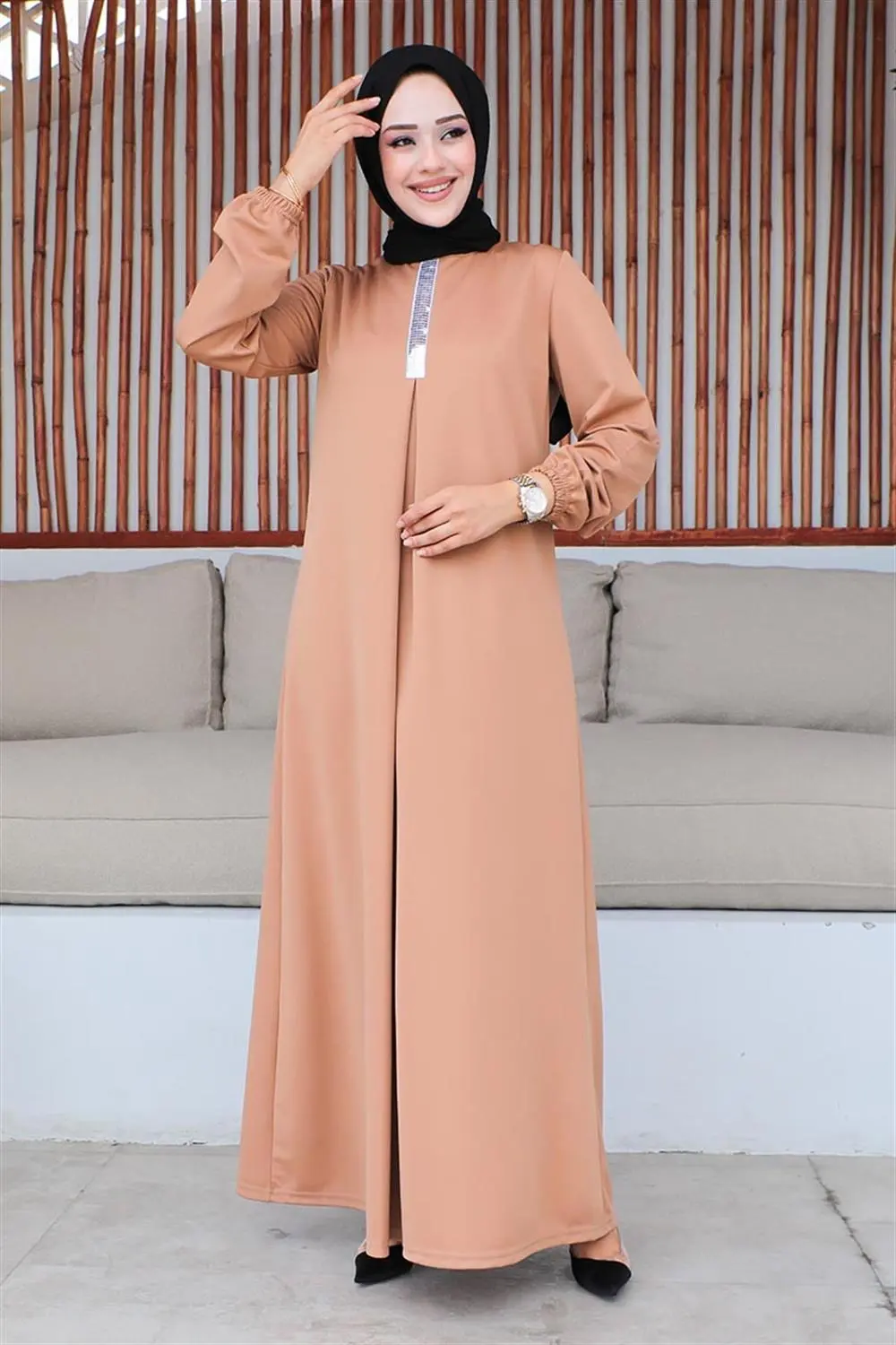 Pul Payetli Tesettür Elbise-detail