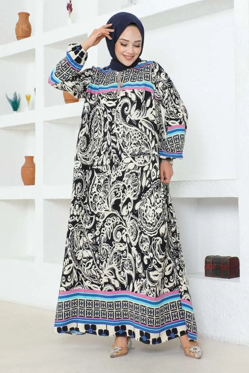 Püskül Detaylı Viskon Elbise Lacivert-detail