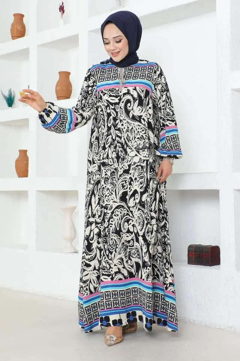 Püskül Detaylı Viskon Elbise Lacivert-detail