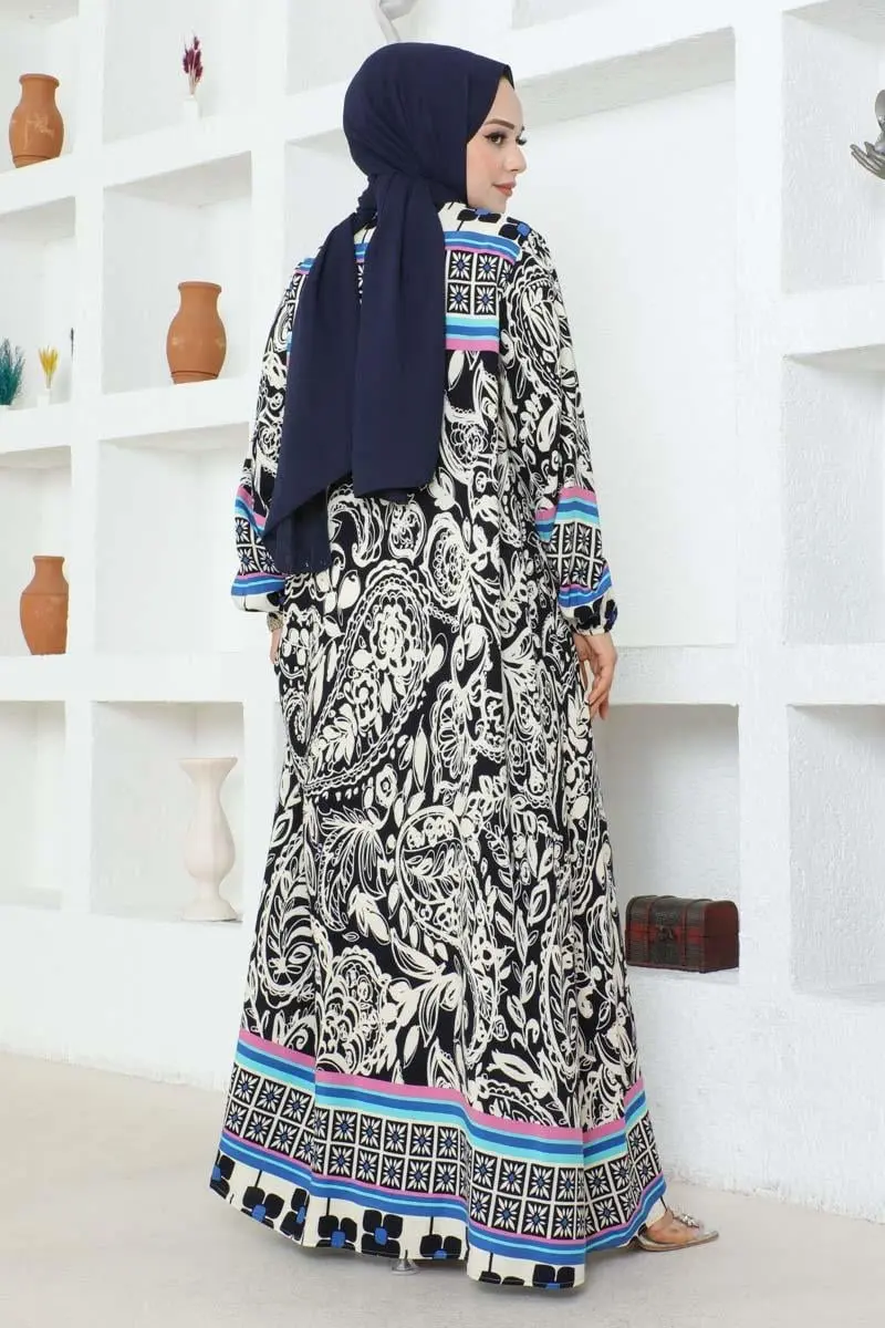 Püskül Detaylı Viskon Elbise Lacivert-detail