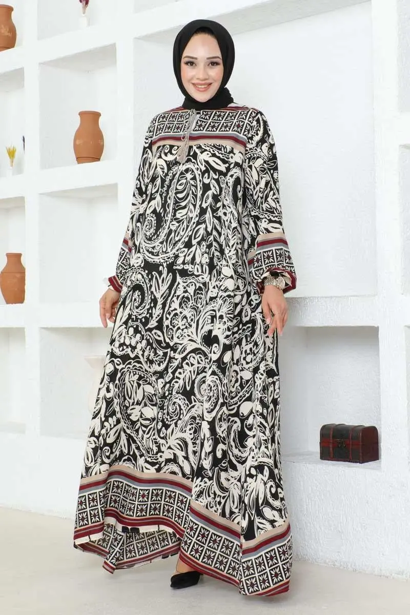 Püskül Detaylı Viskon Elbise Siyah-detail