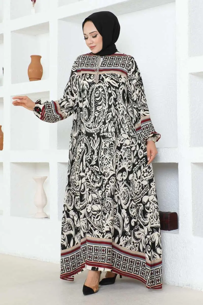 Püskül Detaylı Viskon Elbise Siyah-detail