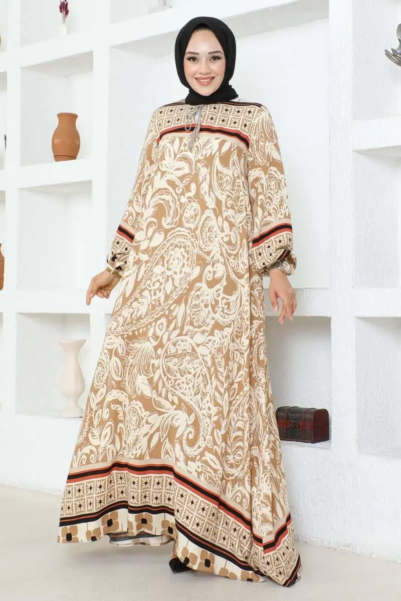 Püskül Detaylı Viskon Elbise Vizon-detail