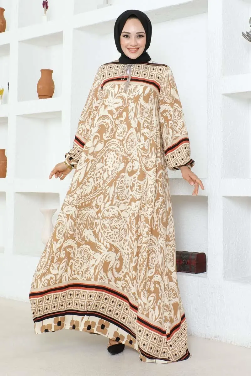 Püskül Detaylı Viskon Elbise Vizon-detail