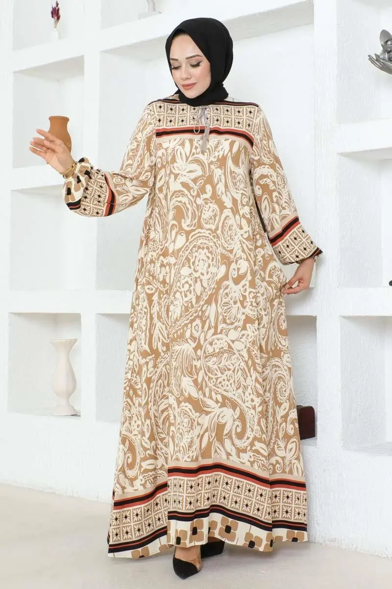 Püskül Detaylı Viskon Elbise Vizon-detail