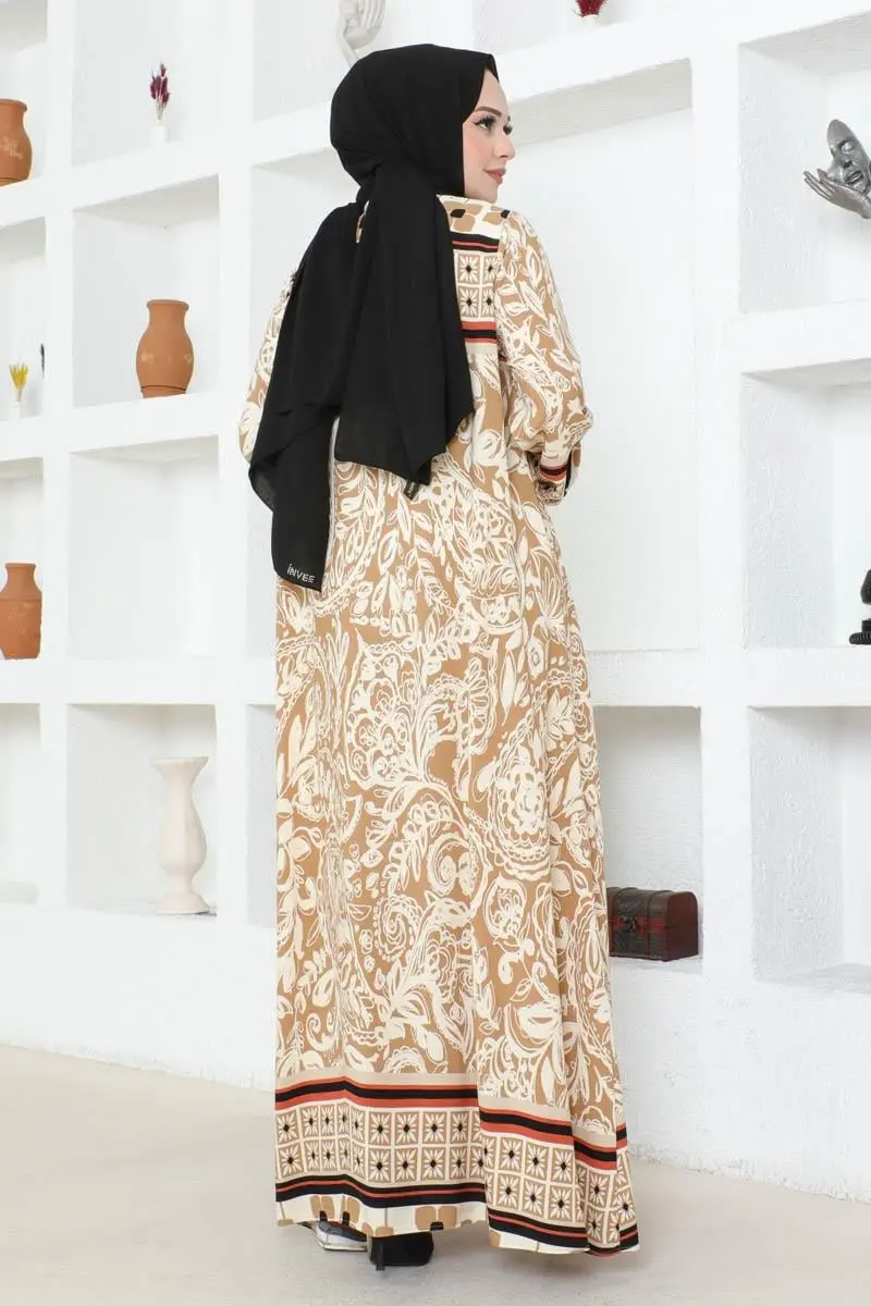 Püskül Detaylı Viskon Elbise Vizon-detail