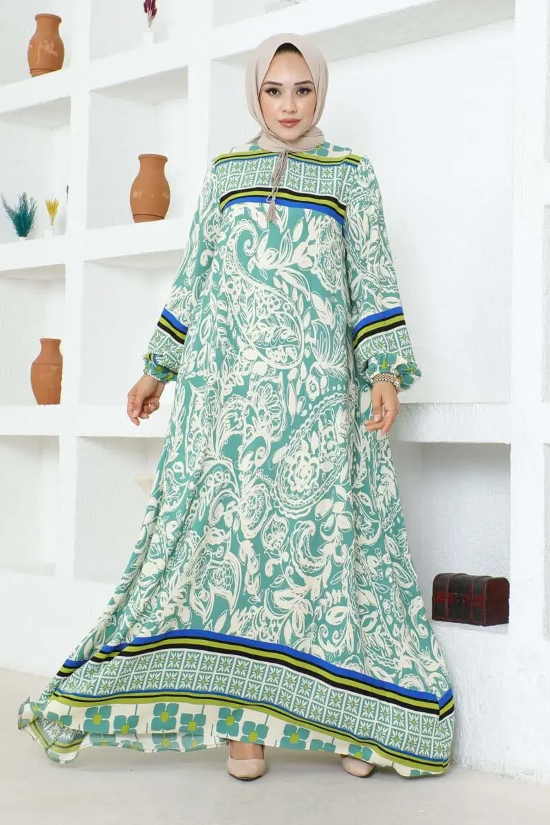 Püskül Detaylı Viskon Elbise Yeşil-detail