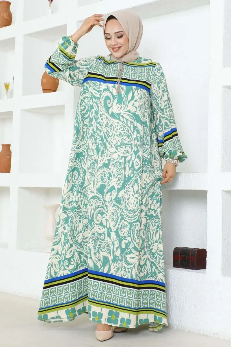 Püskül Detaylı Viskon Elbise Yeşil-detail