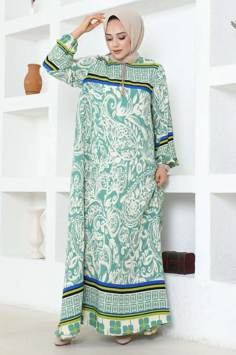 Püskül Detaylı Viskon Elbise Yeşil-detail