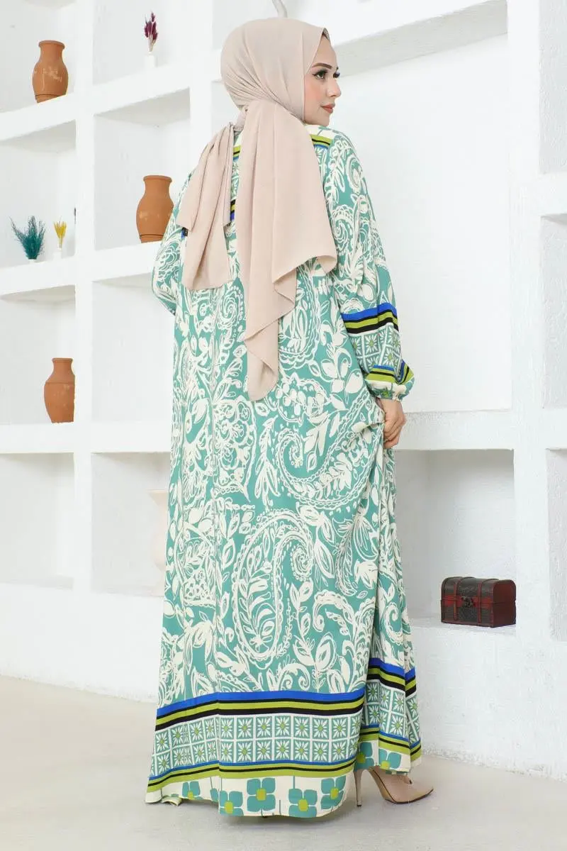 Püskül Detaylı Viskon Elbise Yeşil-detail