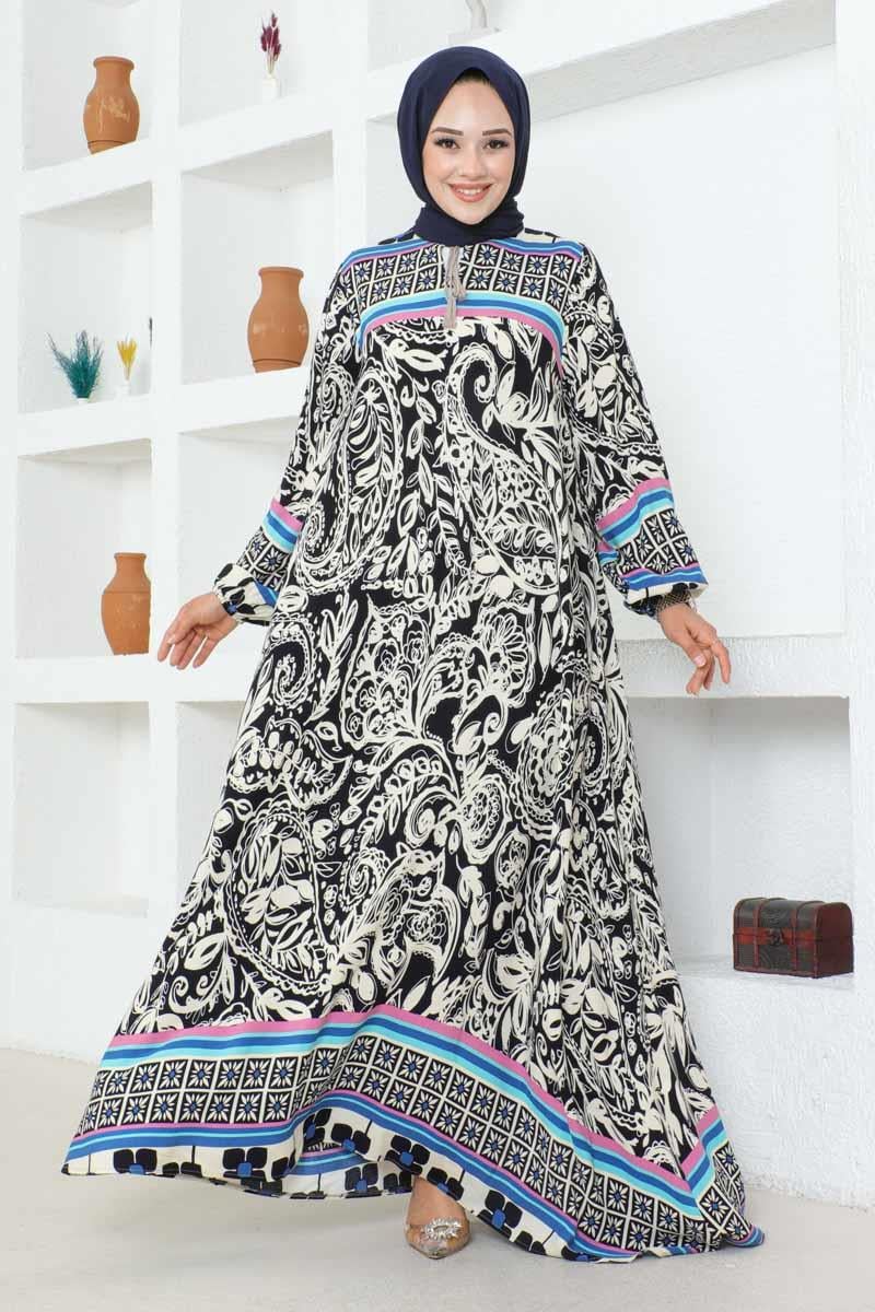 Püskül Detaylı Viskon Elbise Lacivert