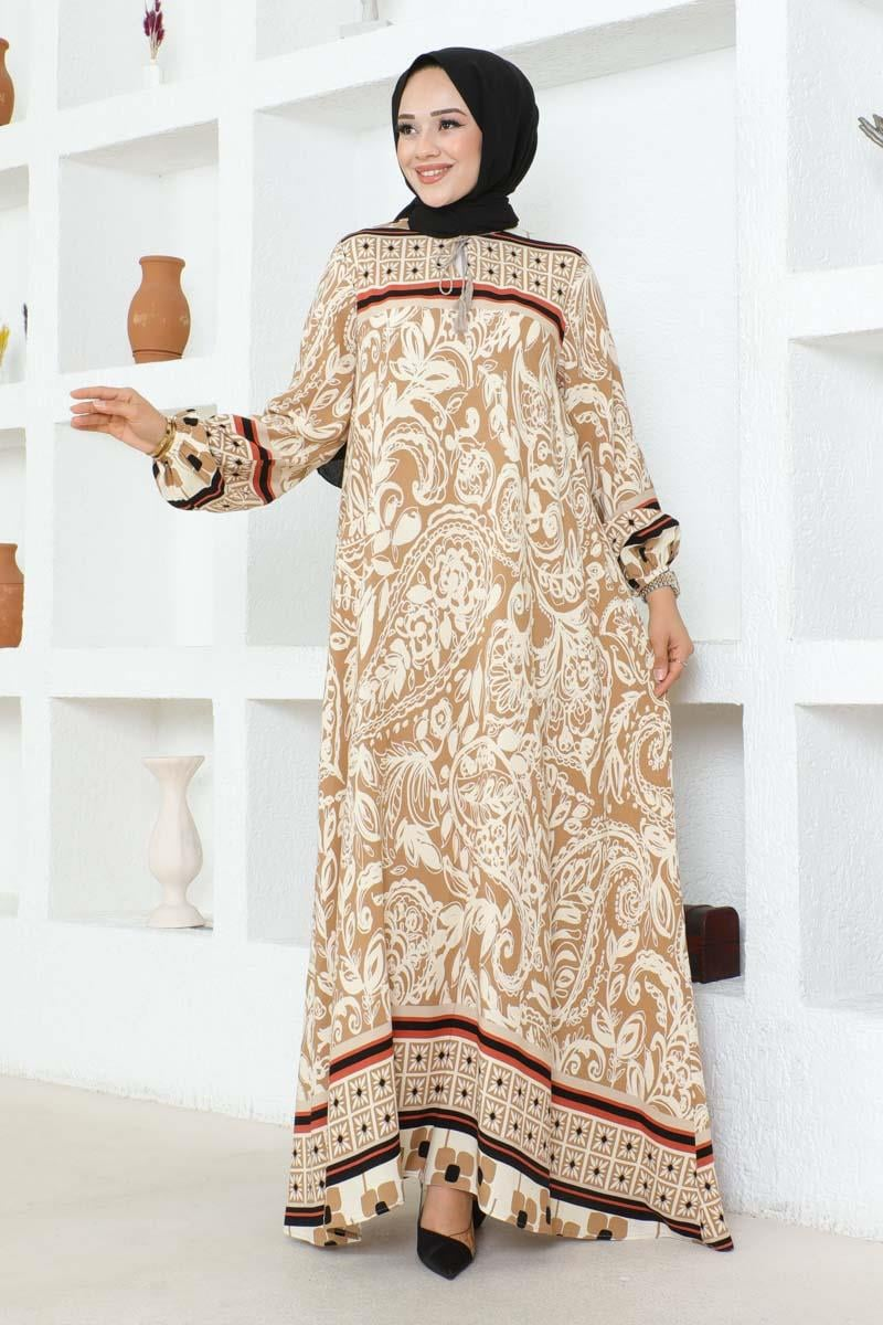 Püskül Detaylı Viskon Elbise Vizon