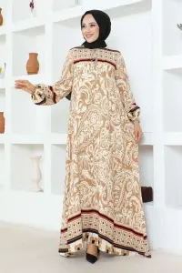 Püskül Detaylı Viskon Elbise Vizon