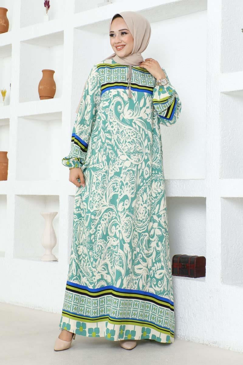 Püskül Detaylı Viskon Elbise Yeşil