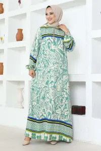 Püskül Detaylı Viskon Elbise Yeşil