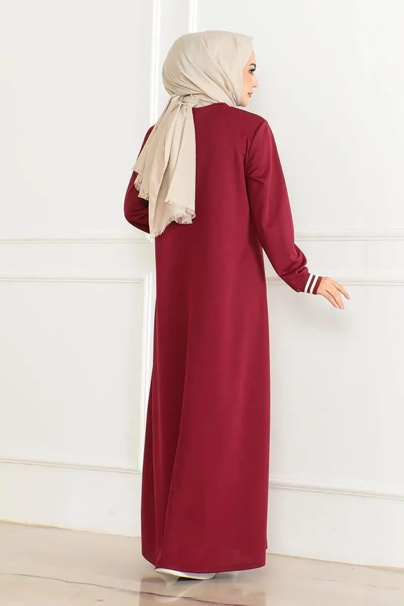 Ribanalı Baskılı Elbise Bordo-detail