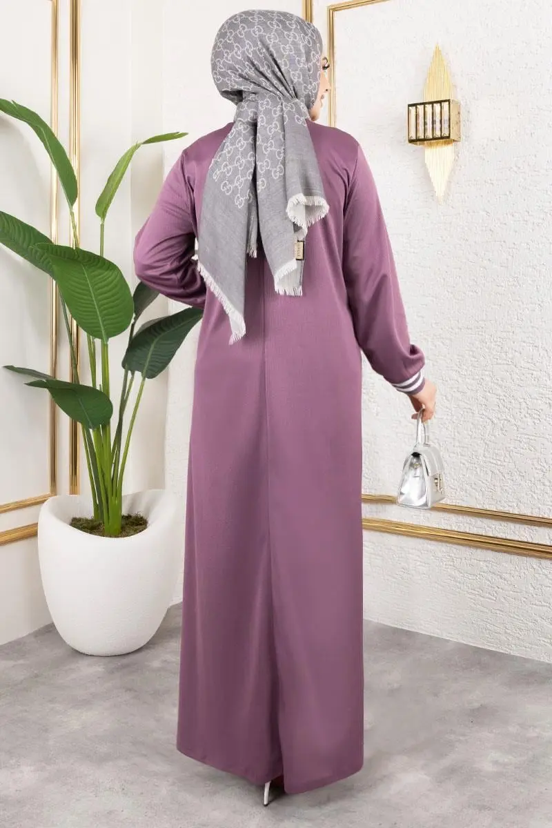 Ribanalı Baskılı Elbise Lila-detail