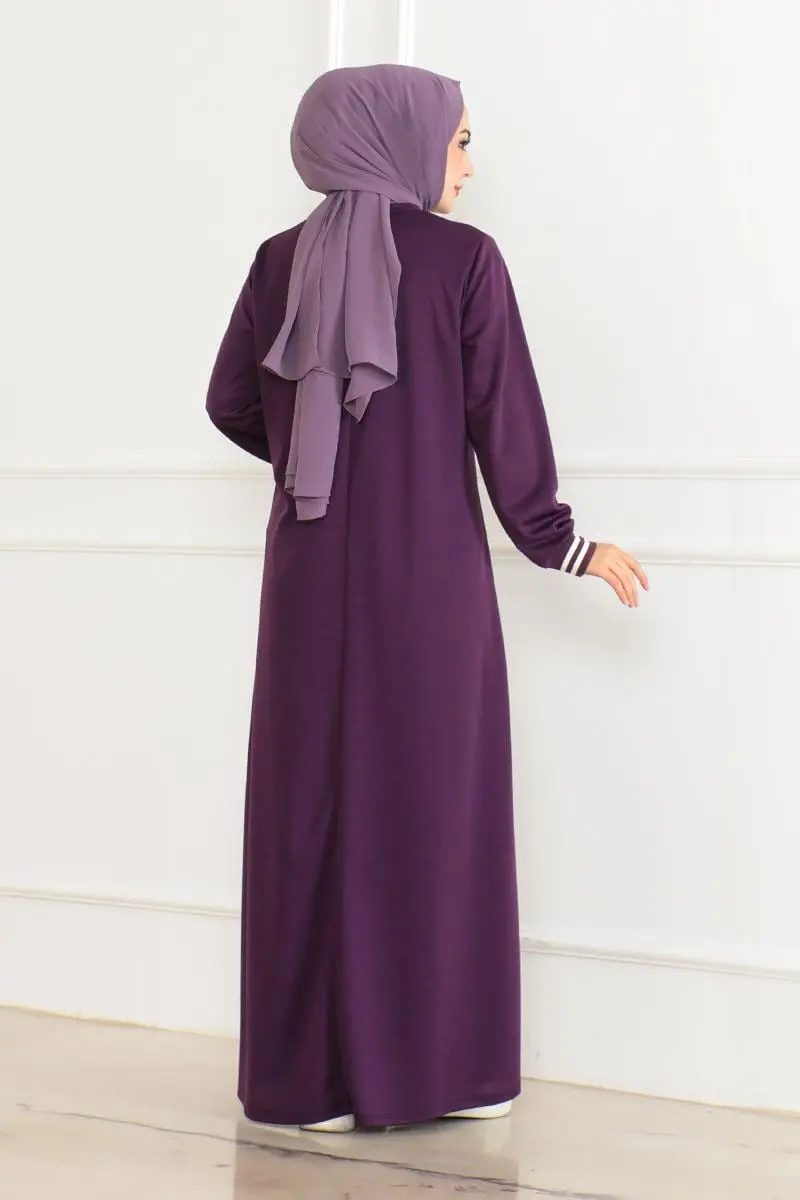 Ribanalı Baskılı Elbise Mor-detail