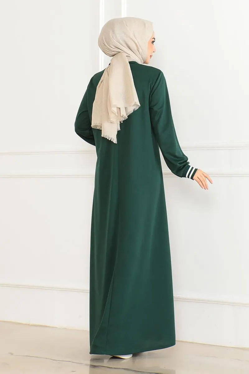 Ribanalı Baskılı Elbise Zümrüt Yeşili-detail