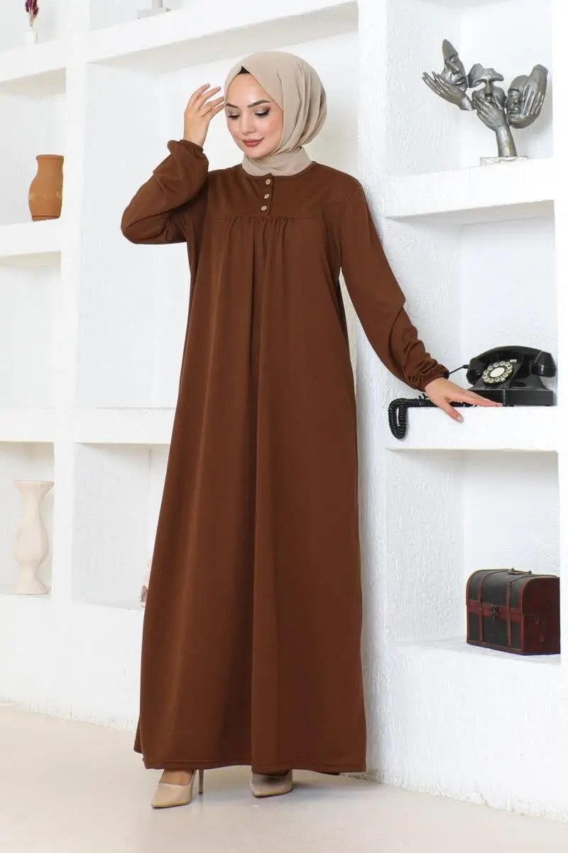 Robalı Tesettür Spor Elbise Kahverengi-detail