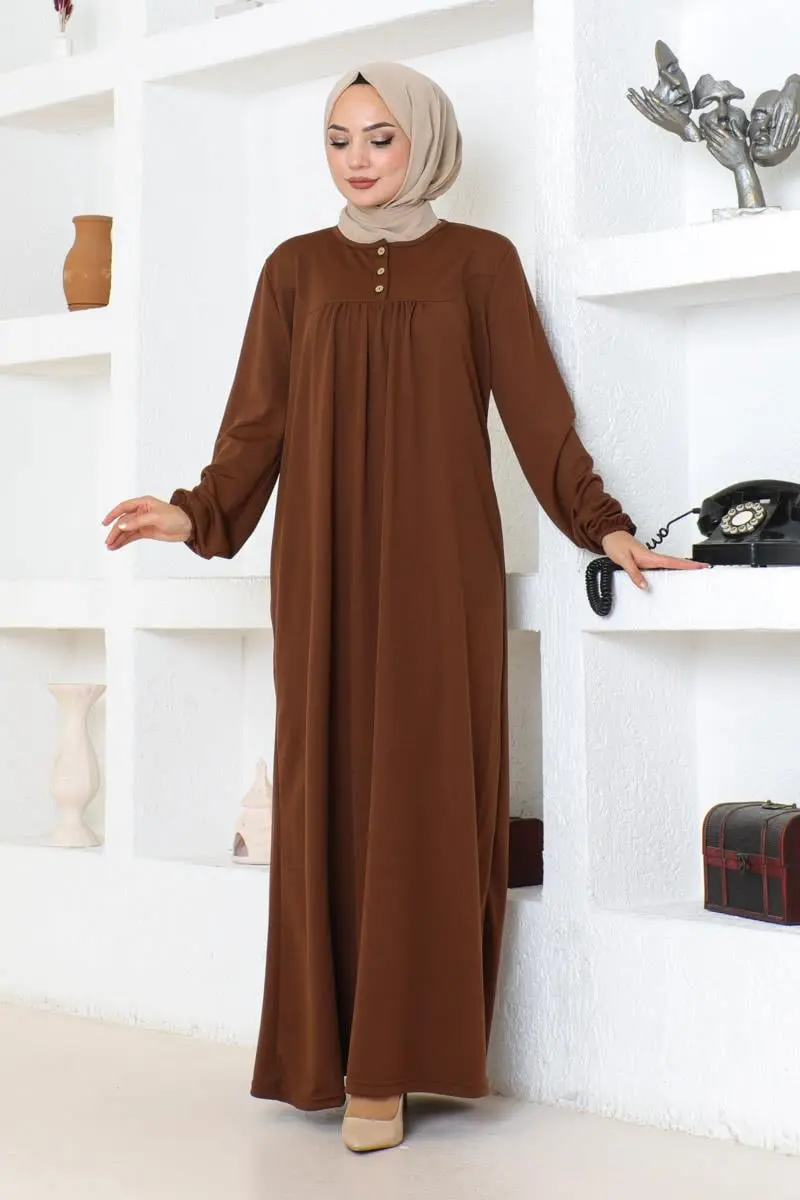Robalı Tesettür Spor Elbise Kahverengi-detail