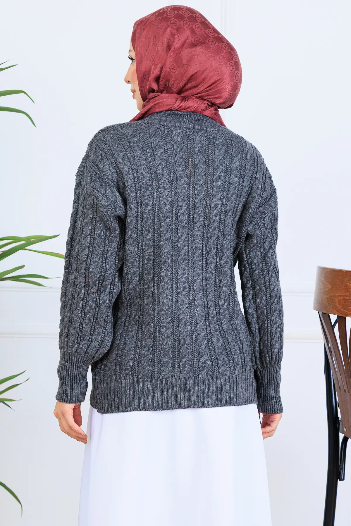 Saç Örgü Kısa Triko Hırka-detail