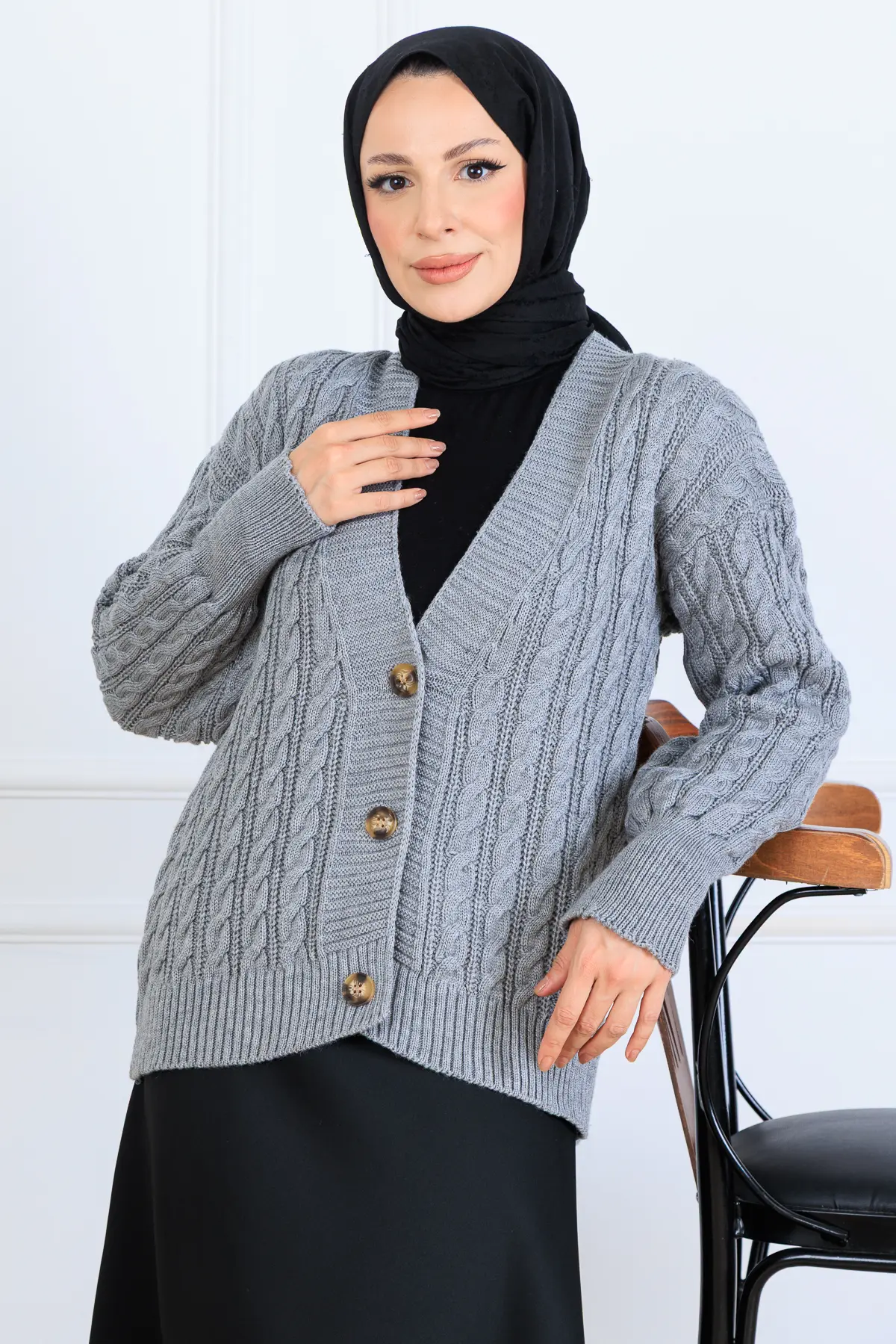 Saç Örgü Kısa Triko Hırka-detail