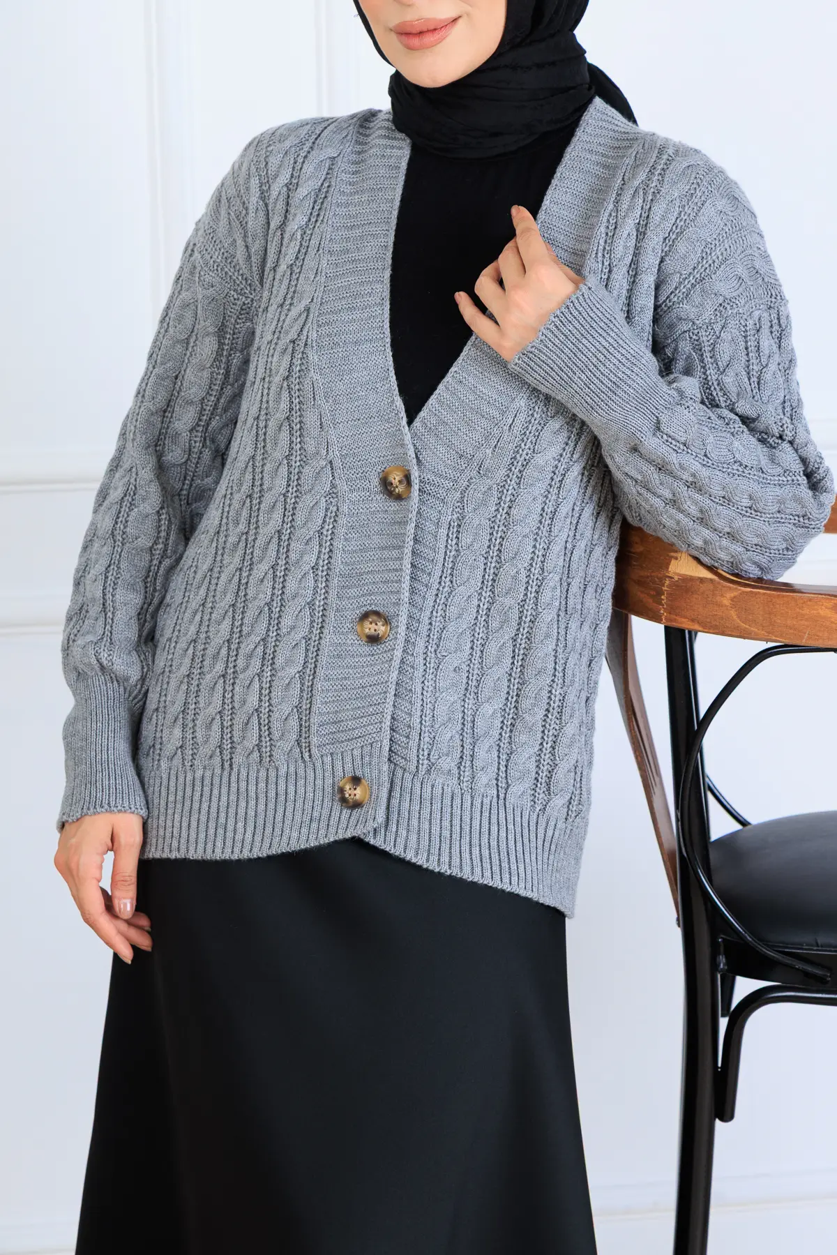 Saç Örgü Kısa Triko Hırka-detail