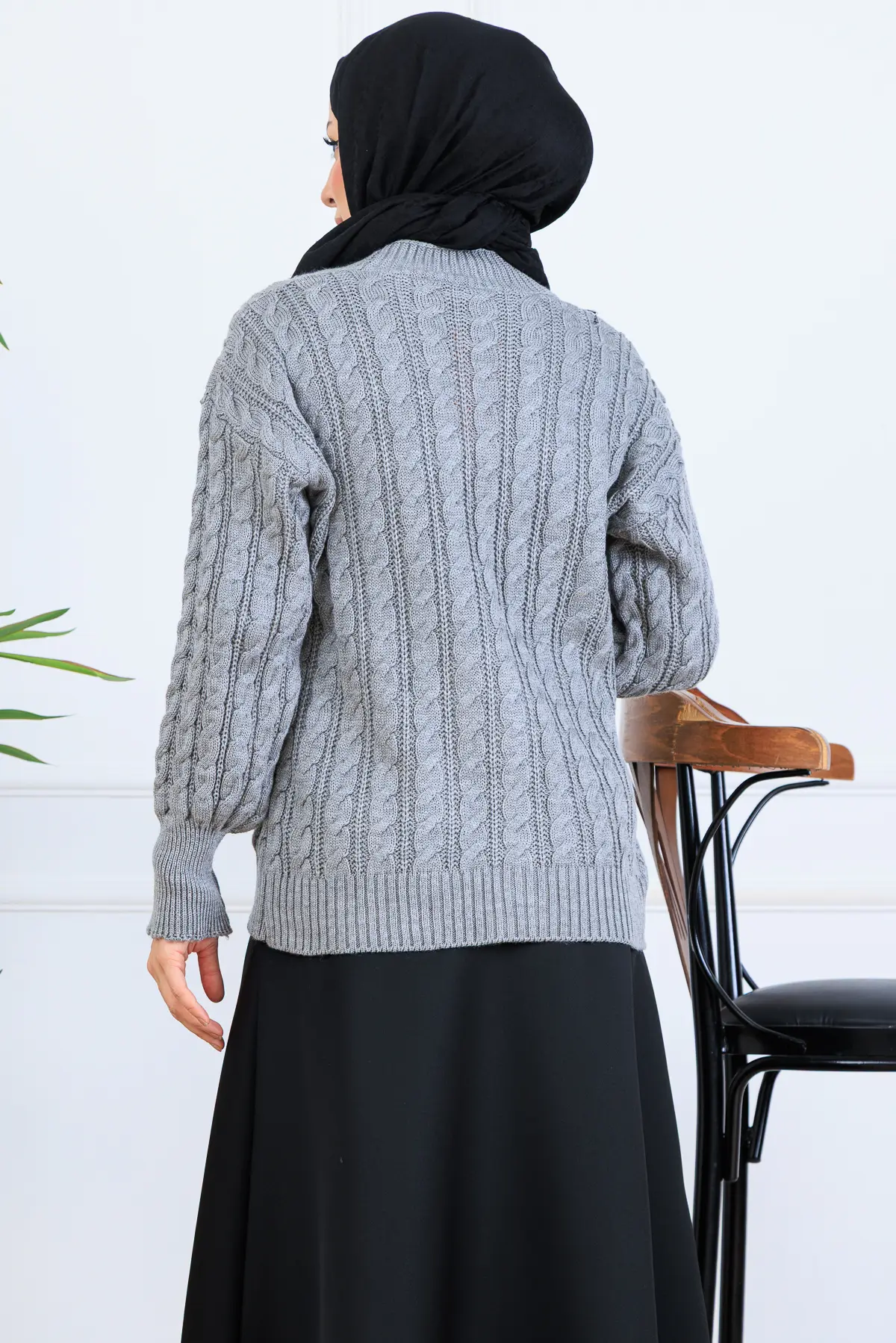 Saç Örgü Kısa Triko Hırka-detail