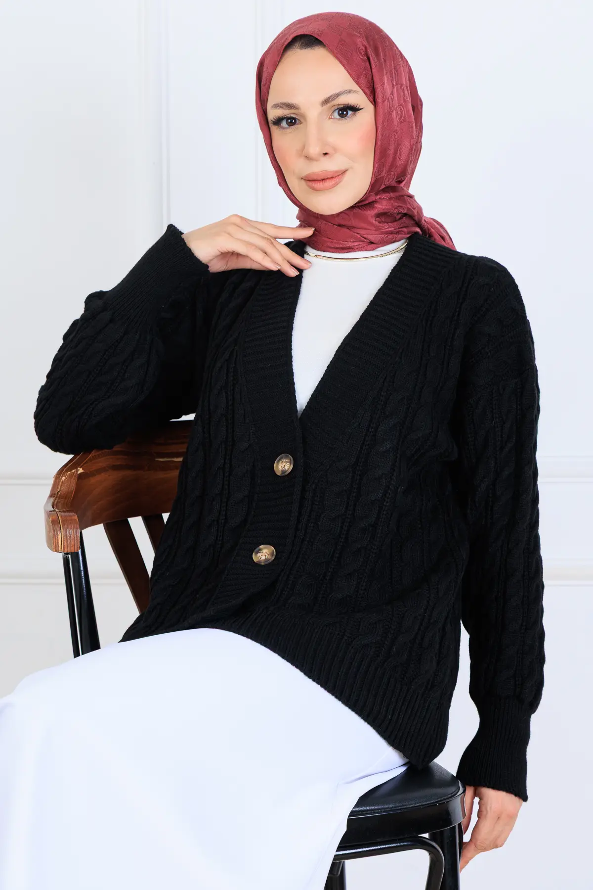 Saç Örgü Kısa Triko Hırka-detail