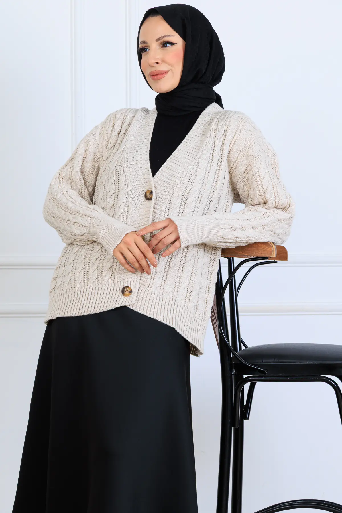 Saç Örgü Kısa Triko Hırka-detail