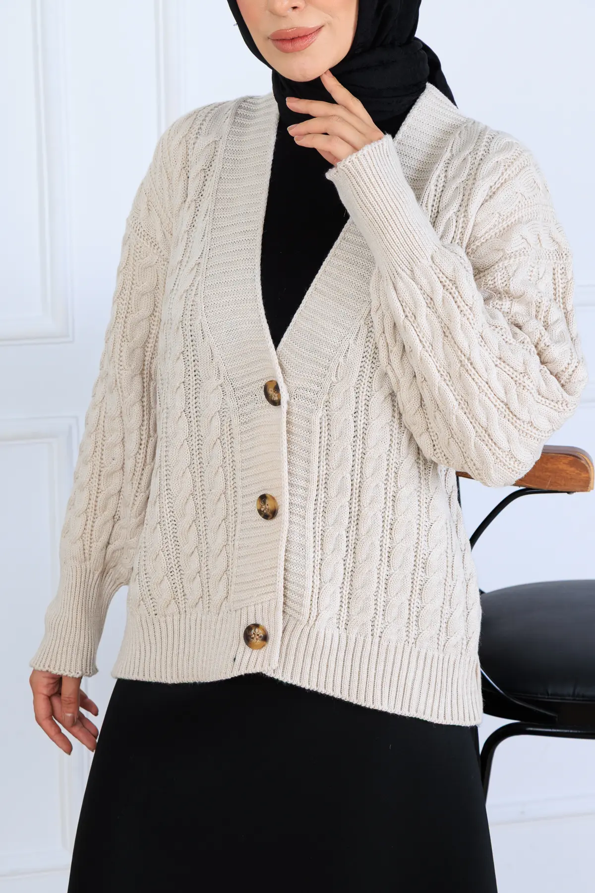 Saç Örgü Kısa Triko Hırka-detail