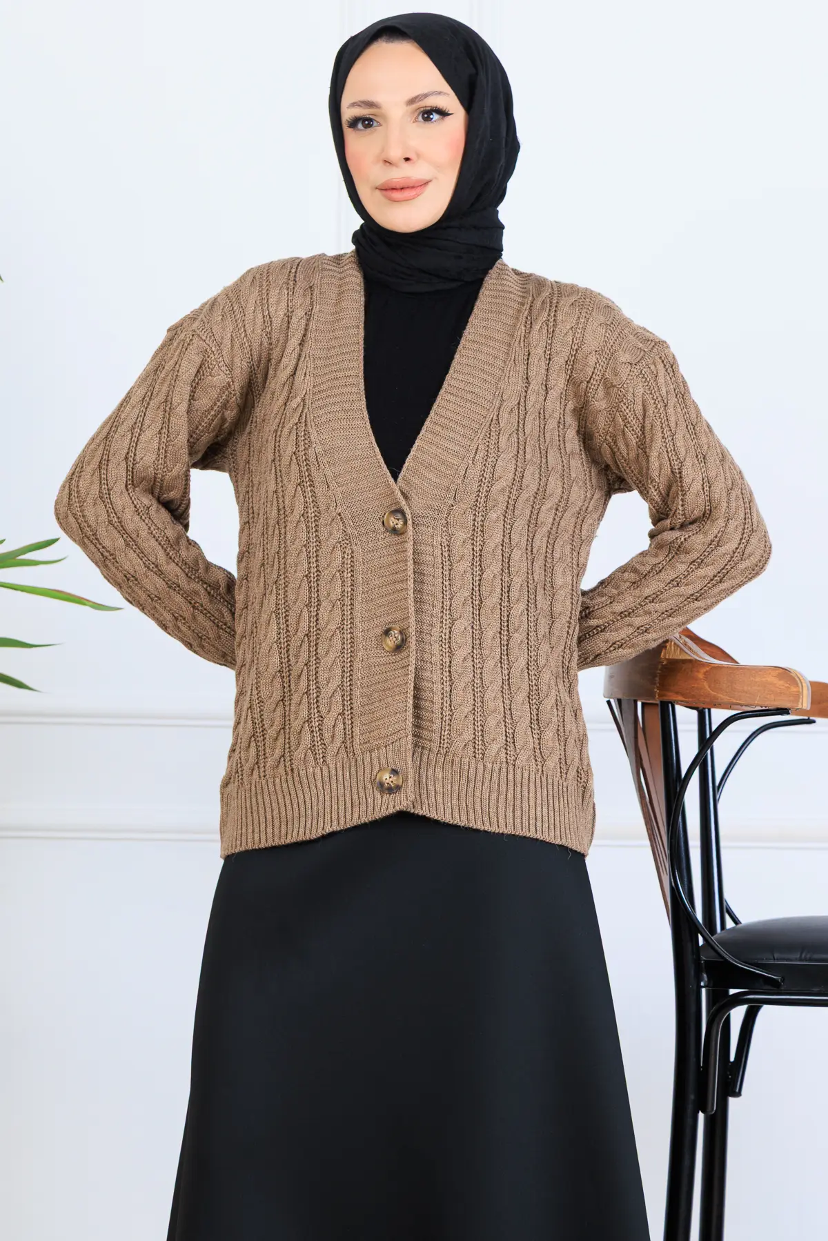 Saç Örgü Kısa Triko Hırka-detail