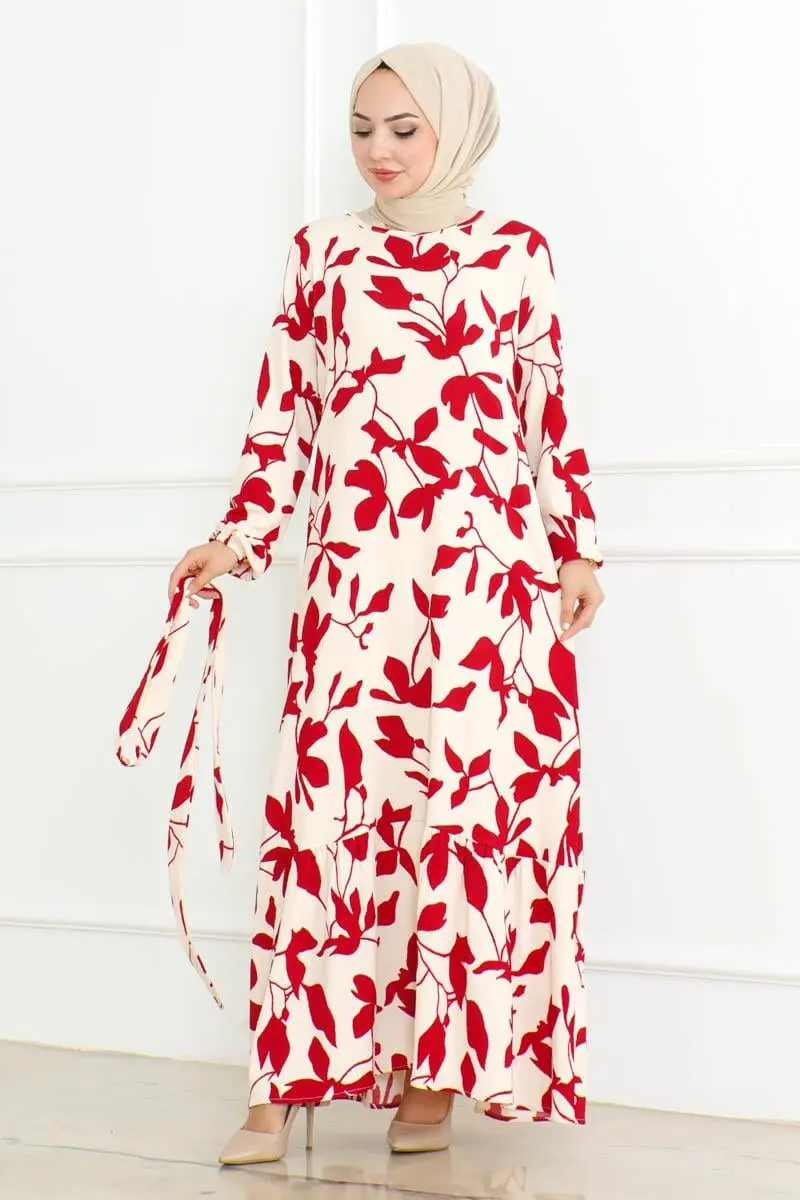 Samara Tesettür Elbise Bordo-detail