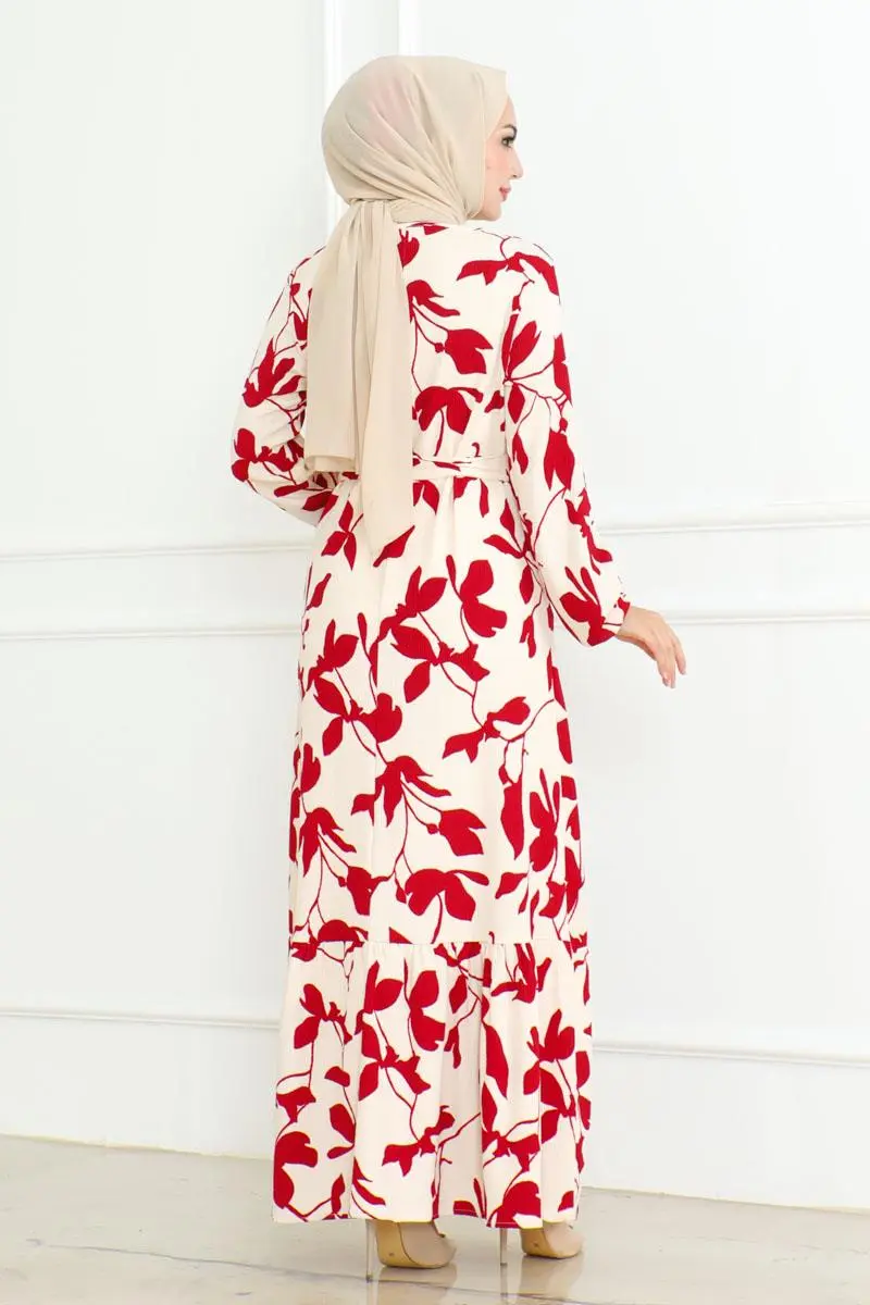 Samara Tesettür Elbise Bordo-detail