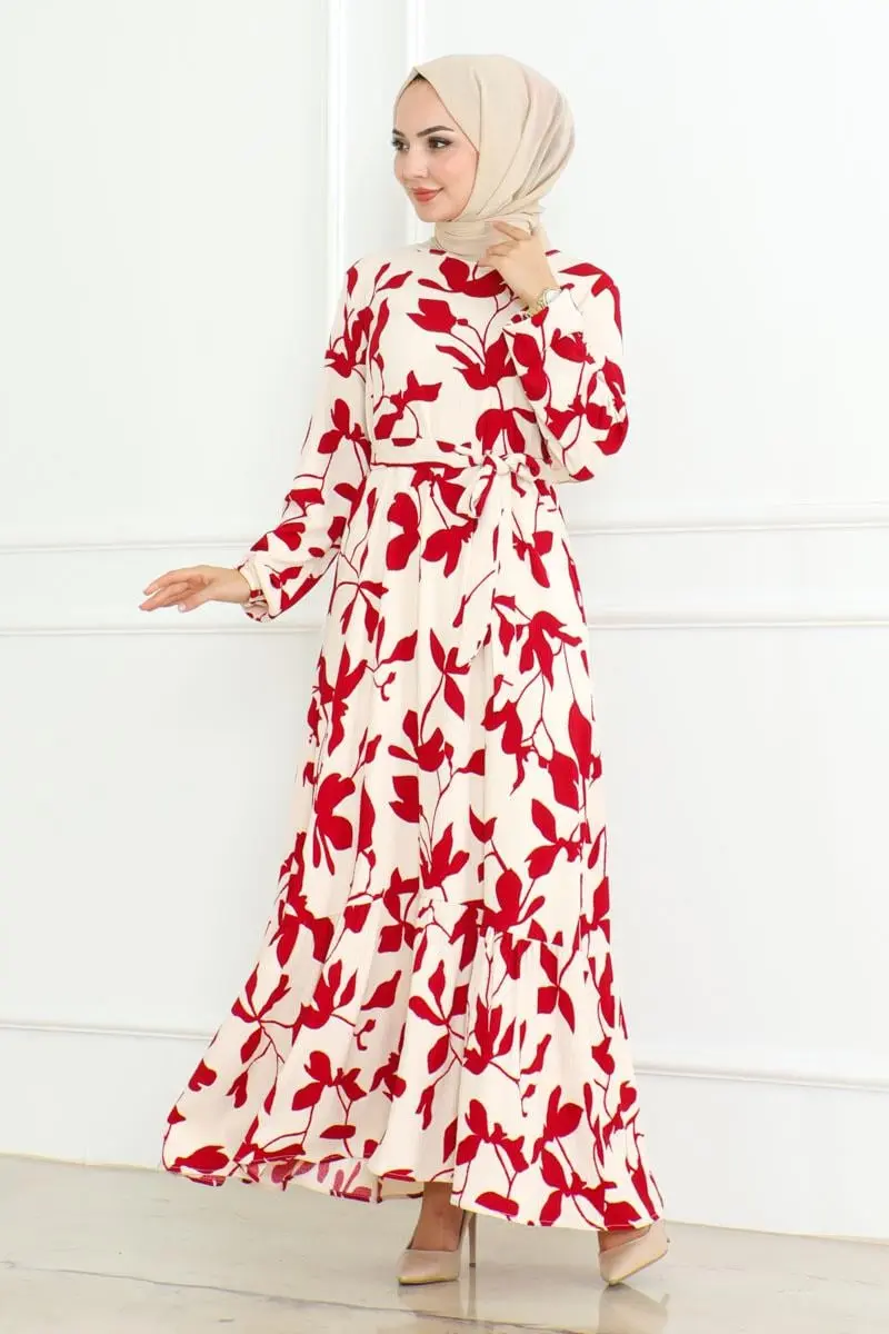 Samara Tesettür Elbise Bordo-detail