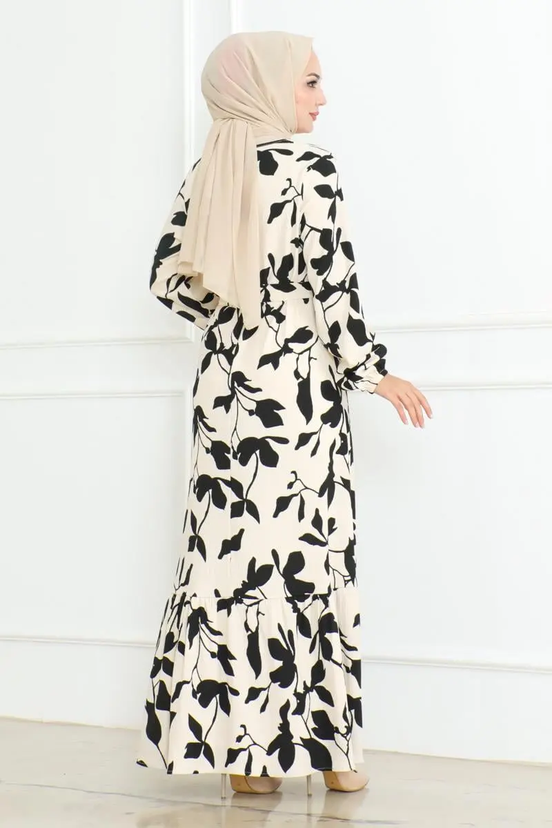 Samara Tesettür Elbise Ekru-detail