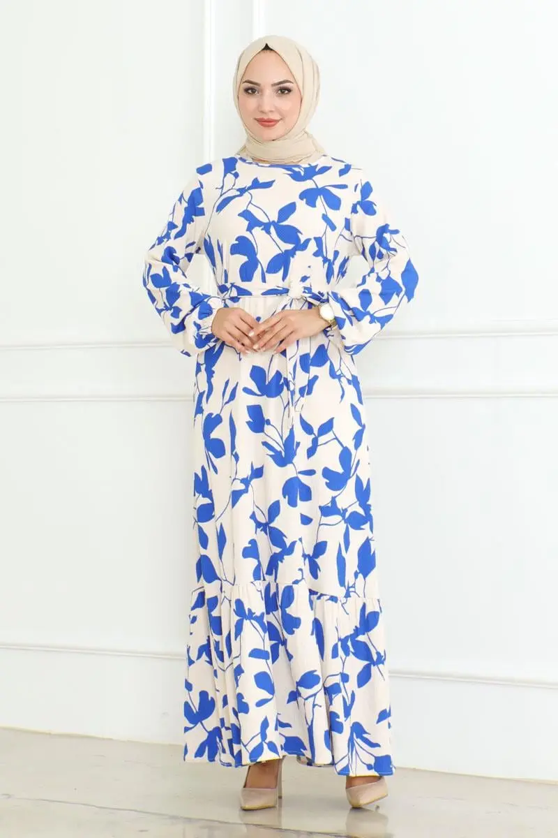 Samara Tesettür Elbise Saks Mavisi-detail