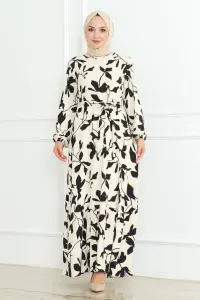 Samara Tesettür Elbise Ekru