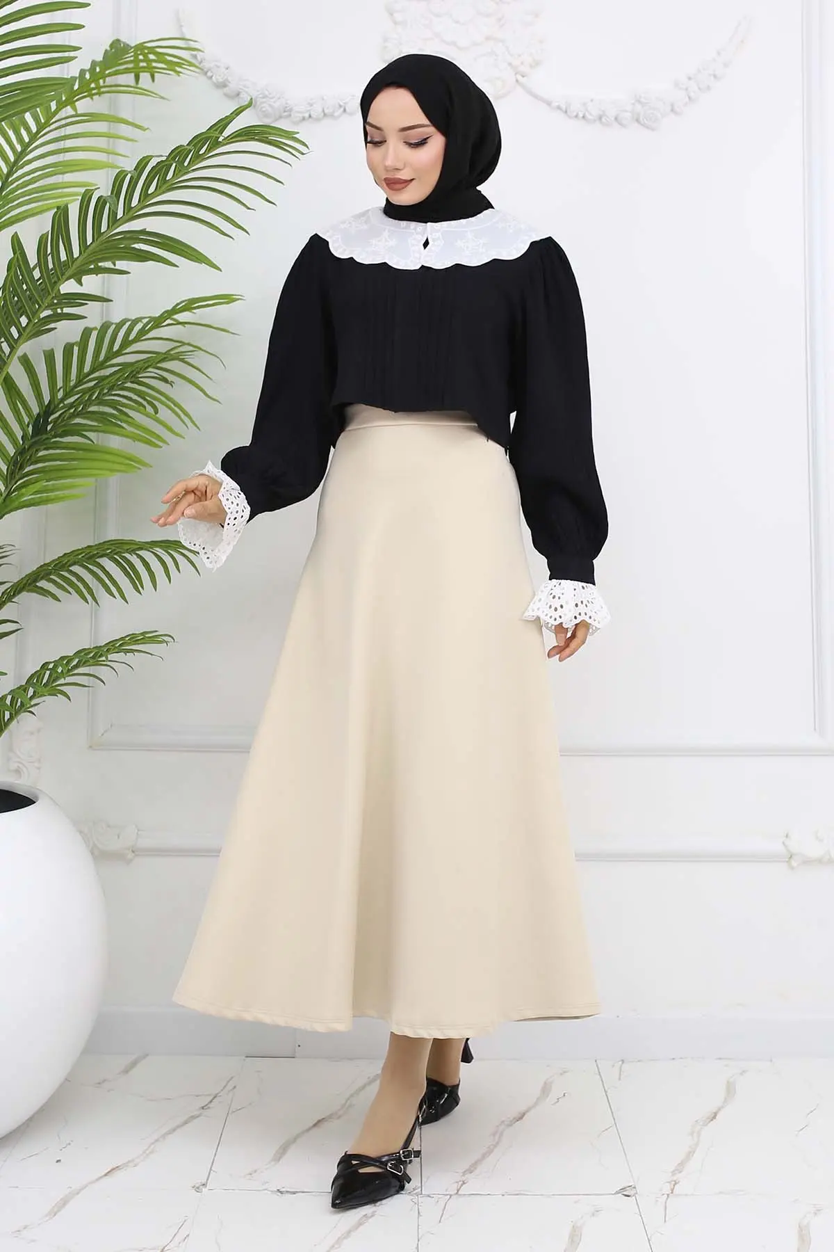 Scuba Kloş Etek Taş Rengi 212-detail