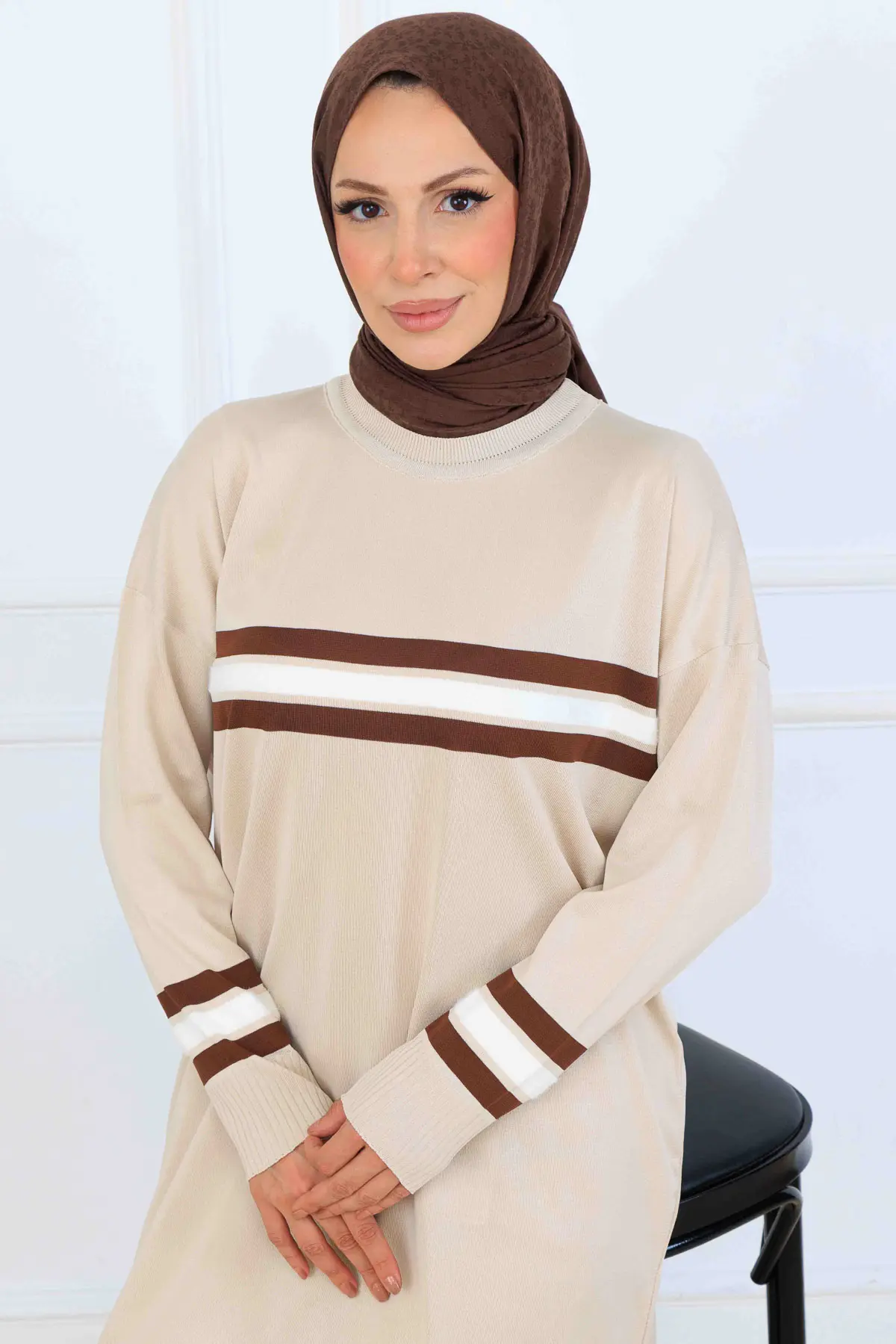 Şerit Detaylı Merserize Tunik-detail