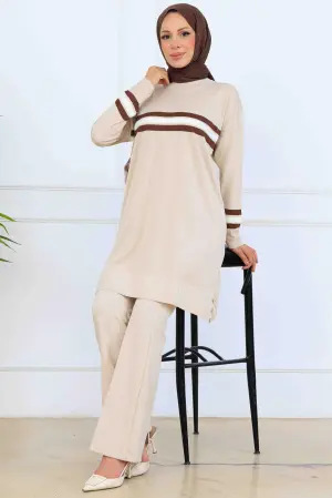 Şerit Detaylı Merserize Tunik