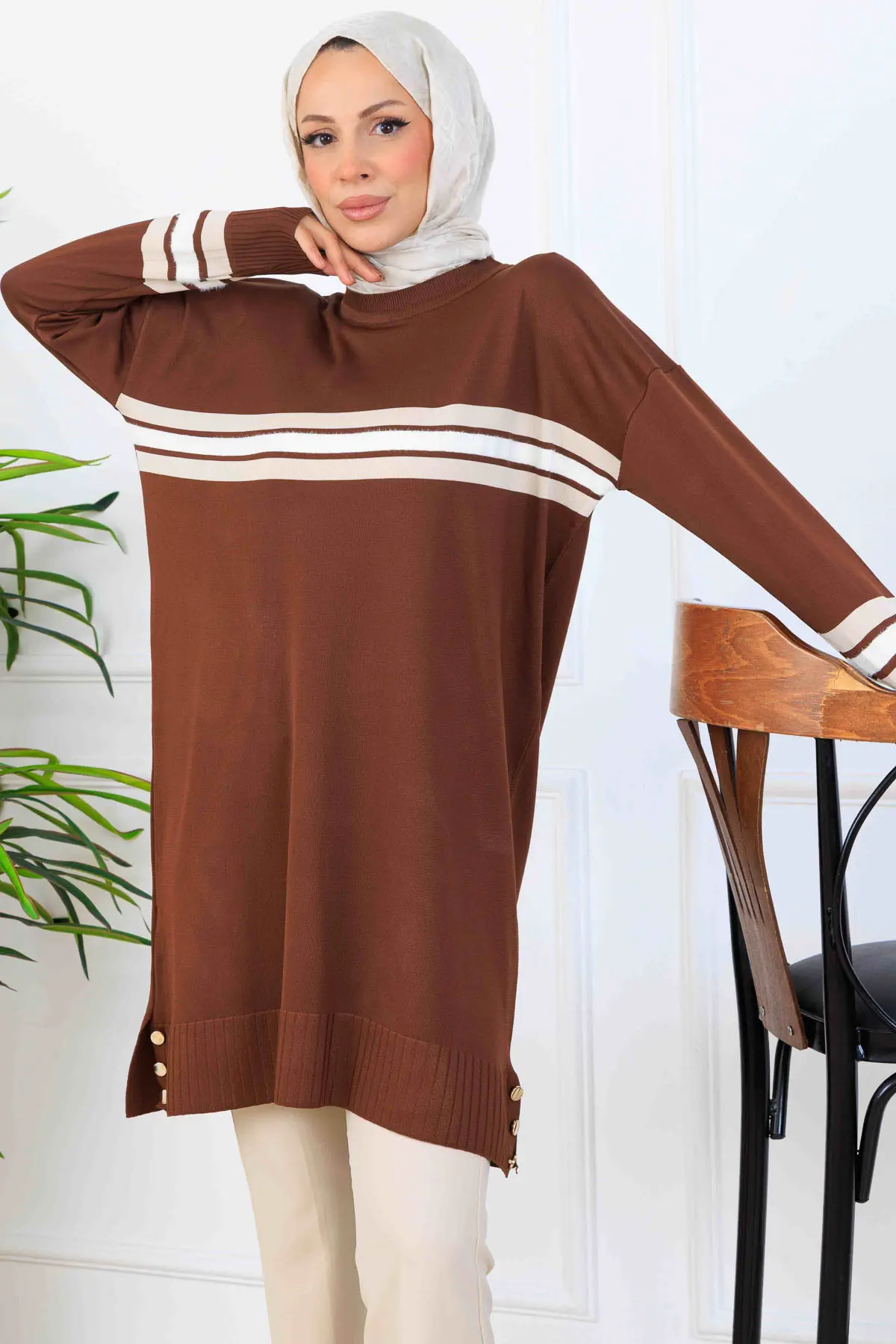 Şerit Detaylı Merserize Tunik-detail