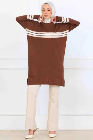 Şerit Detaylı Merserize Tunik